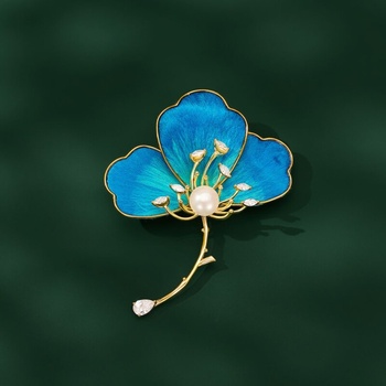 Éternelle Brož ve tvaru květu orchideje s perlou a zirkony B7380-XR15362 modrá