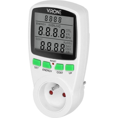 VIRONE EM-4 - Ватметър с LCD дисплей, калкулатор, батерия, 230V / 50Hz, 16A до 3680W, френски (EM-4)