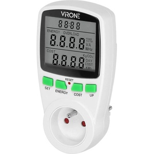 VIRONE EM-4 - Ватметър с LCD дисплей, калкулатор, батерия, 230V / 50Hz, 16A до 3680W, френски (EM-4)