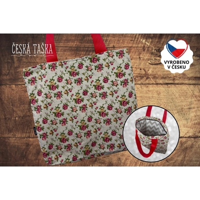 Česká Taška Taškokabelka ROSES XL ručně šitá Česká Taška s podšívkou a zipem 50×50 cm