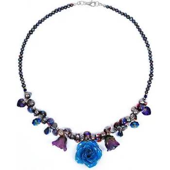 Dannyra Колие с естествени рози, перли, мъниста и кристали Swarovski Blue Rose Dannyra Jewels