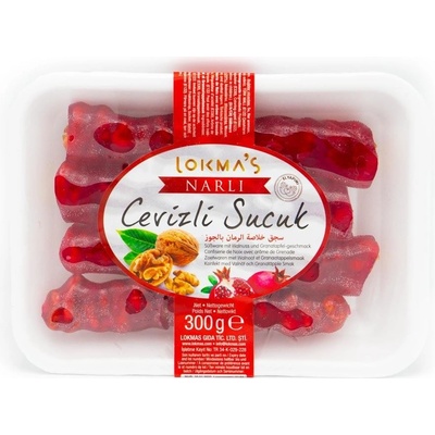 LOKMAS Suk s oříšky obalený v hroznovém sirupu s růží Güllü Cevizli Pekmezli Sucuk GÖRAL 300 g