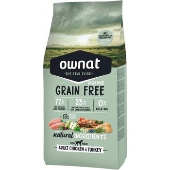 OWNAT Grain Free Prime ADULT CHICKEN TURKEY - Натурална суха храна за кучета, БЕЗ зърнени култури, с 77% качествено месо, пиле и пуйка - 12 кг, Испания - 118730