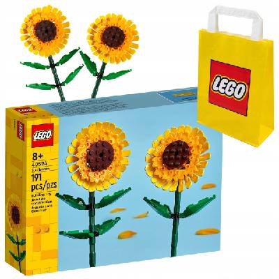 LEGO ICONS 40524 Slnečnice + Papierová taška LEGO 6315786 žltá 24x8x18 cm (LEGO BLOCKS 40524 SLNEČNICE KVETY KYTICE DARČEK KU DŇU MATIEK + TAŠKA)