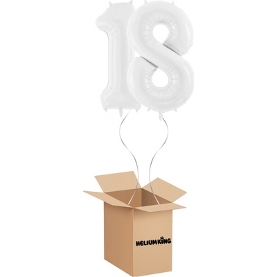 HeliumKing Balónový box Narodeninové číslo 18 biely 86 cm