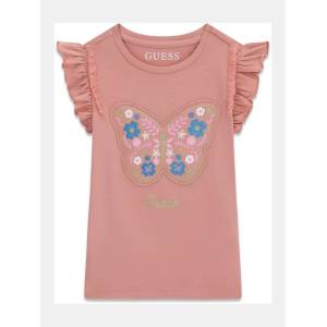 GUESS Розова тениска с бродирана пеперуда за мини момиче Guess