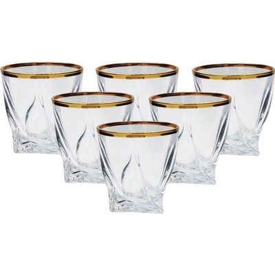 Crystalite Bohemia Quadro whisky se zlatým ráfkem 6 x 340 ml