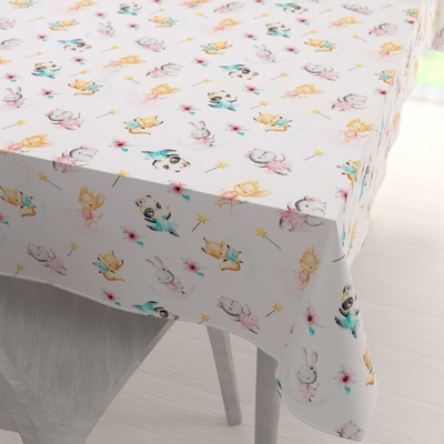 Biante Detský bavlna obdĺžnikový obrus Sandra SA-671 Zvieratká baletky na bielom 50x100 cm