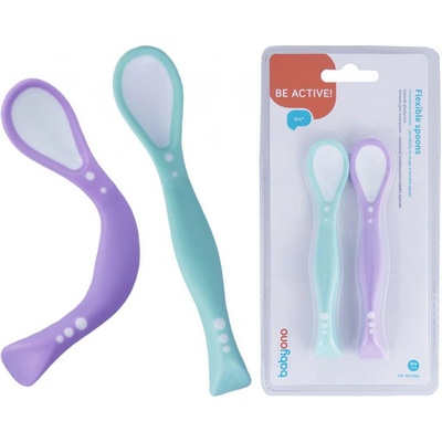 BabyOno Plastová lžička s možností tvarování, 2 ks Růžová + mint