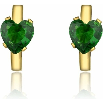 Marc Malone Pozlátené kruhy so zeleným zirkónom Srdiečka MCE23131G