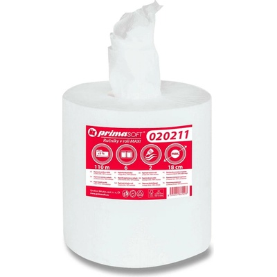 Primasoft Maxi Papírové ručníky v roli 100% celulosa dvouvrstvé návin 110 m - 6 ks