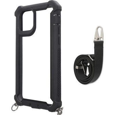 4smarts Sling Case Downtown - удароустойчив хибриден кейс с лента за врата за iPhone 11 Pro Max (черен-прозрачен)