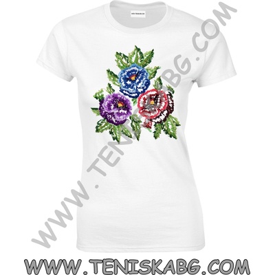 Fruit of the Loom Тениска - Принт бродерия цветя 2