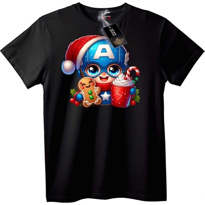 NOONEBRAND Тениска Captain America Коледен Chibi - 5XL, White