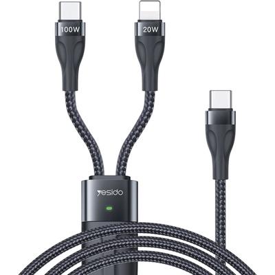 Yesido KF2315131 Type-C na Type-C / Lightning 100 W 480 Mbps 1,4m černý