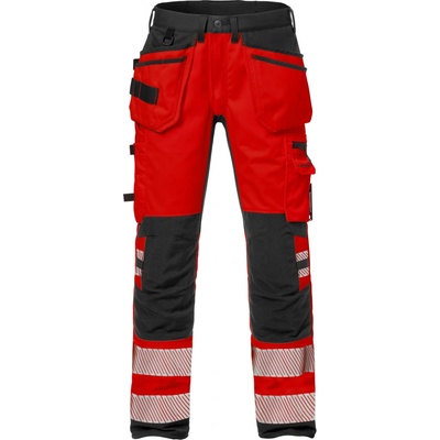 Fristads Výstražné pracovné strečové nohavice 2707 PLU Výstražná červená Čierna