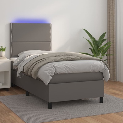 Petrashop 3135871 boxspring postel s matrací a LED šedá umělá kůže