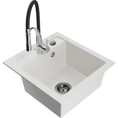 Mexen Vito гранитна мивка с 1 камера с кухненски смесител Aster, бял - 6503-20-73450-07-B (6503-20-73450-07-B)