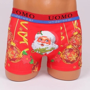 Image 1 of Мъжки памучен боксер в червено с апликация на коледни играчки