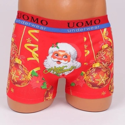 Мъжки памучен боксер в червено с апликация на коледни играчки
