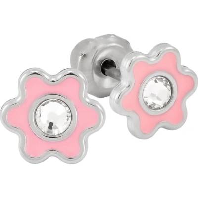 Inverness Сребърни обеци с цвете и кристал Inverness 6 мм Розови