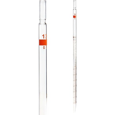 Vícedimenzionální pipeta, 10 ml (0,10 ml), třída AS, hnědá stupnice, s certifikátem – GLASSCO, ISO 835