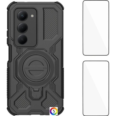 Xiaomi WANLONFENG KJ Series Защитен калъф с Протектор за Xiaomi Redmi 15 5G/ 4G |Удароустойчив PC + TPU, Стойка, Комплект с 2 Стъклени Протектора |Цвят: Черен, Син, Розов, Зелен