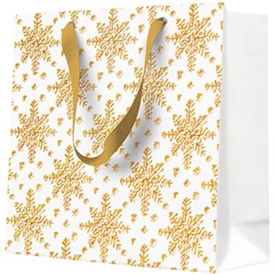 Darčeková taška PAW 17x17x6 cm Grunge Textured Snowflakes Gold
