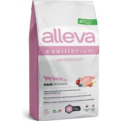 DIUSAPET ALLEVA® Equilibrium Sensitive Pork All Breeds - пълноценна храна за пораснали кучета над една година, от всички породи със свинско месо, подходяща за чувствителни стомаси, Италия - 2 кг 3094