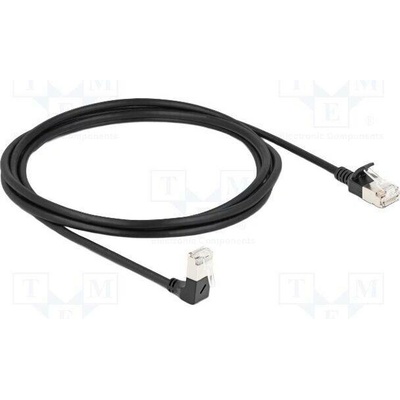 Delock 80306 RJ45 Cat.6A S/FTP, Slim, zalomený dolů o 90° / přímý, 2m, černý
