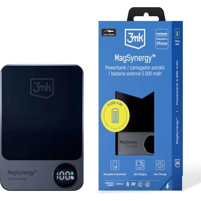 3mk Protection MagSynergy Magnetic Wireless Power Bank 5000 mAh 18W - преносима външна батерия с USB-C порт и безжично зареждане с MagSafe (черен)