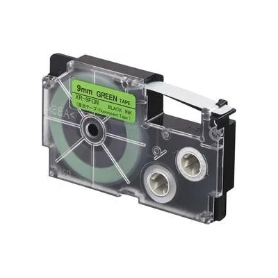 Compatible Casio XR-9FGN , 9mm x 8m, черен печат / сигнал зелен фон, съвместима лента (XR9FGN)