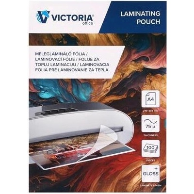 Laminovacia fólia, laminovateľná za tepla, 75 mikr., A4, lesklá, VICTORIA OFFICE 100ks