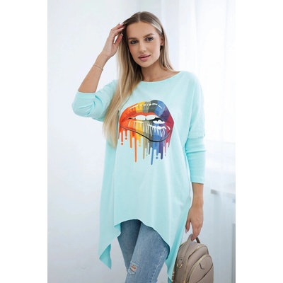 Kesi Oversize blouse with a rainbow mint print svetlomodrá