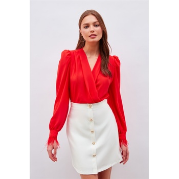 Base Дамска блуза-боди с ефектни маншети - Цвят Корал #370546 (370546_Корал)