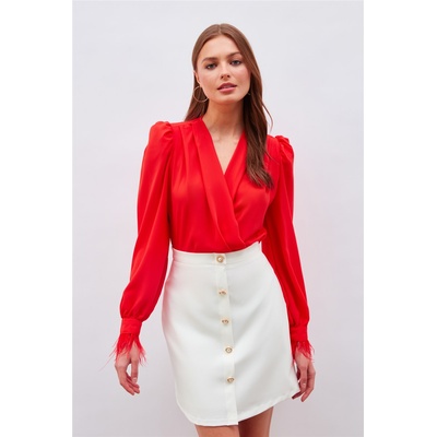 Base Дамска блуза-боди с ефектни маншети - Цвят Корал #370546 (370546_Корал)