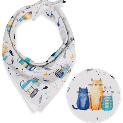 Biante Dětský bavlněný šátek Sandra SA-653 Kočičí svět modrý na bílém – Zboží Dáma