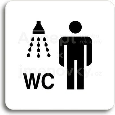 ACCEPT Piktogram sprcha, WC muži - bílá tabulka - černý tisk bez rámečku