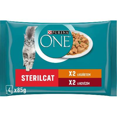 Purina ONE Sterilcat kapsičky pre mačky kuracie hovädzie ve šťávě 4 x 85 g