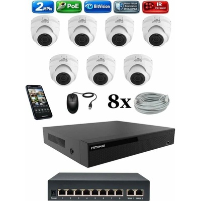 Amiko IP 7 kamerový set so switchom 2Mpix Dome 1200K7V2