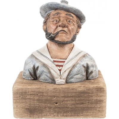 Dřevěná dekorace barevná busta námořníka s dýmkou Zeevaarder – 19x11x24 cm