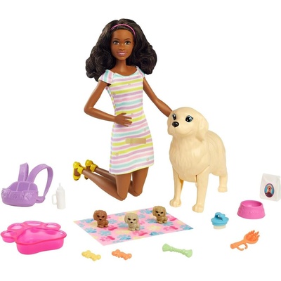 Mattel Mattel Barbie кукла брюнетка с куче и малките му (HCK76)