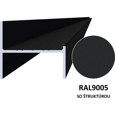 Hliníkový UT profil 50x44x6000 mm, s povrchovou úpravou, práškové lakování se strukturou RAL 9005