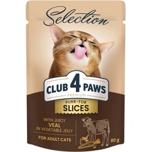 CLUB 4 PAWS Premium Plus plátky s teľacím mäsom v zeleninovom žele 80 g