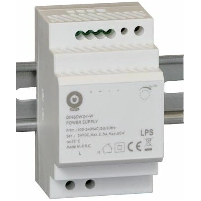 MWPower POS DIN-W spínaný zdroj na DIN lištu 12V / 24V – biely - 24V, 60W