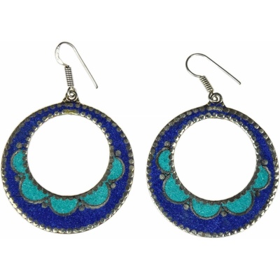 Sanu Babu Nepálské visací naušnice vykládané tyrkenitem a lapisem 55 mm kov