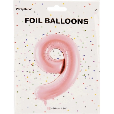 PartyDeco Fóliové číslo 9 růžové 86 cm