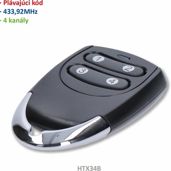 Vysielač 4-kanálový, 433MHz, plávajúci kód, čierny