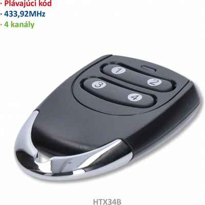 Vysielač 4-kanálový, 433MHz, plávajúci kód, čierny