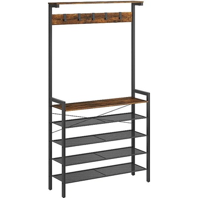 Hoobro Метално портманто с пет рафта черно / кафяво рустик